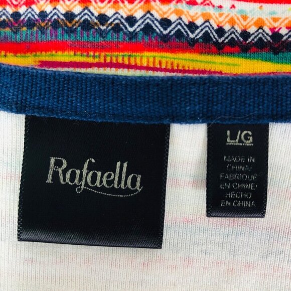 Rafaella Top Size L Large Slit on Short Sleeves Multi Color Stripes Buttons - Picture 8 of 13